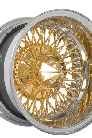 14x6" LA Wire Wheels Reverse 72-Spoke Cross Lace Chrome with American Gold Plating Center Rims Limited Edition